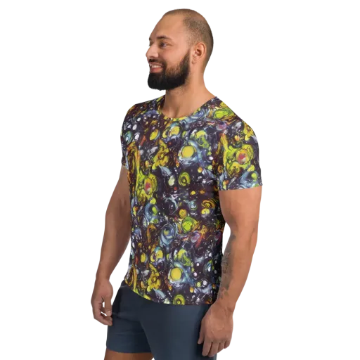 Dark Matter Dance on a Men's Athletic T-Shirt