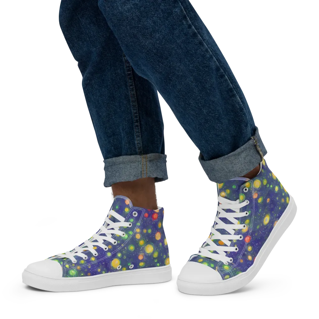 Luminous Nebula on Men's High Top Canvas Shoes — Left
