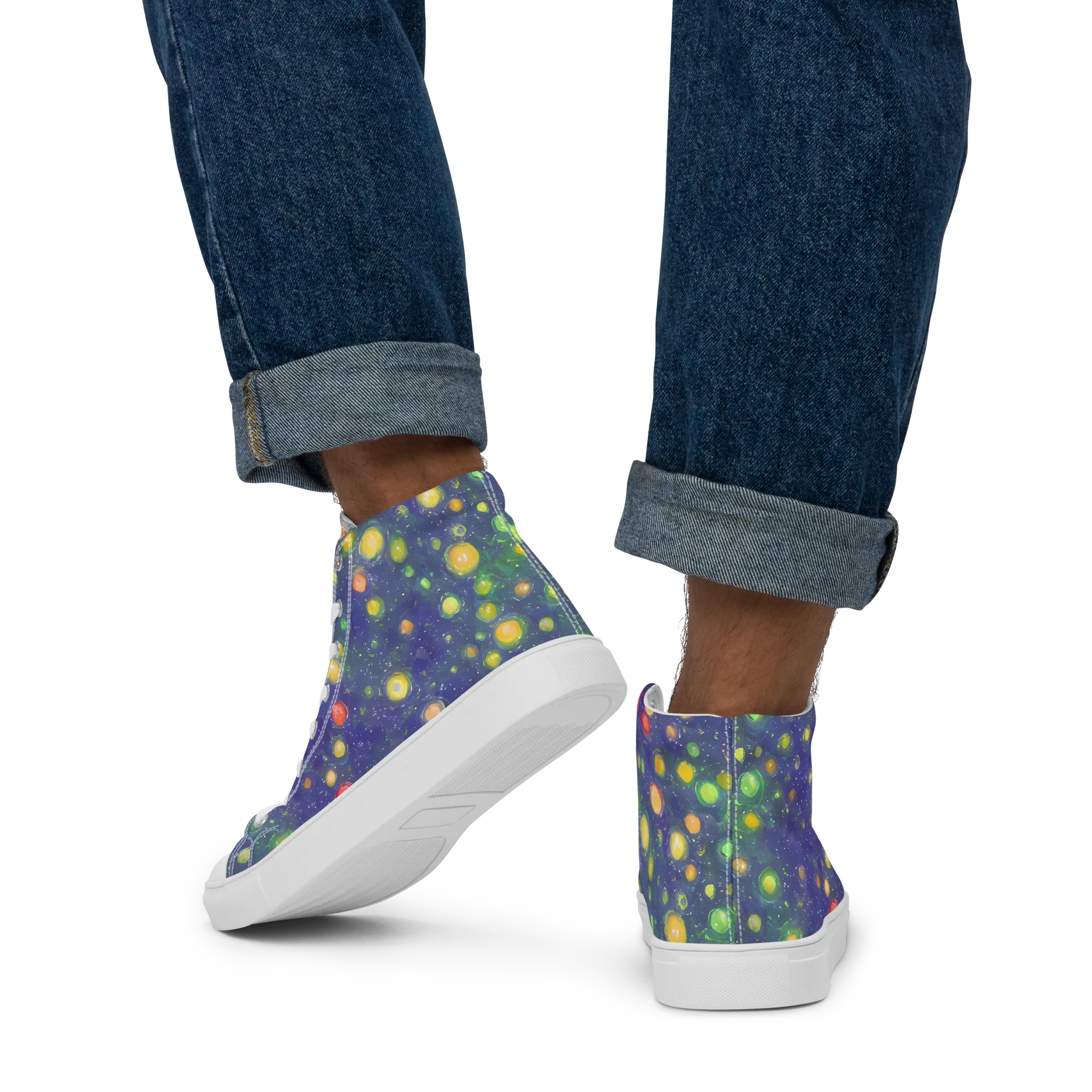 Luminous Nebula on Men's High Top Canvas Shoes — Back