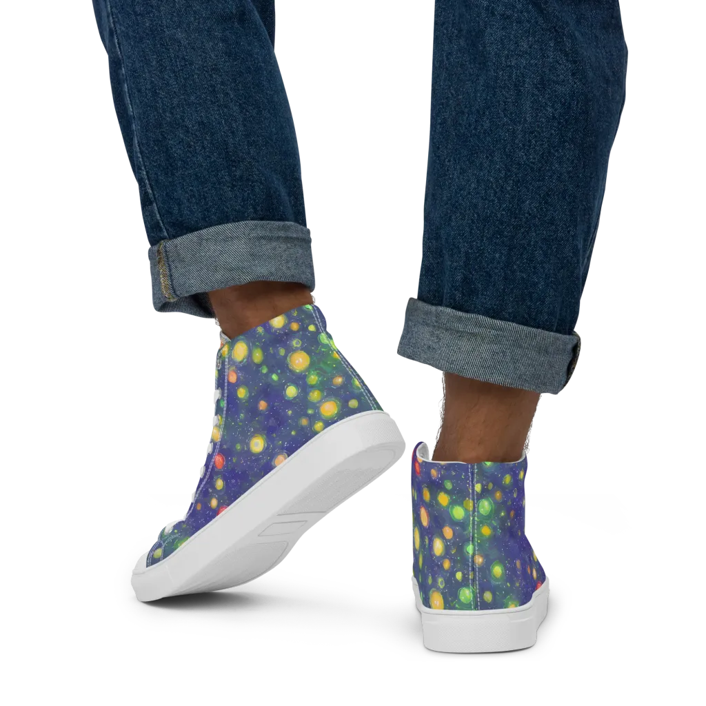 Luminous Nebula on Men's High Top Canvas Shoes — Back