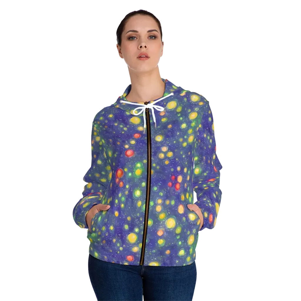 Luminous Nebula on Women's Full-Zip Hoodie — Front On Person