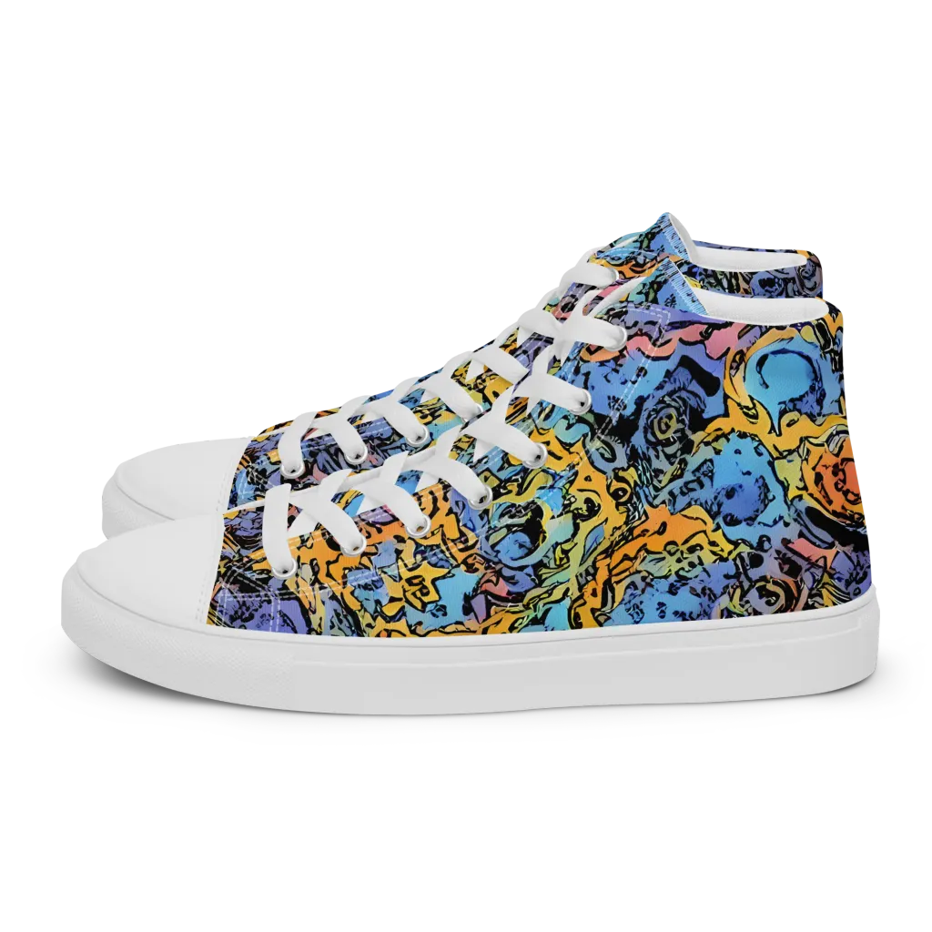 Pop Flora on Men's High Top Canvas Shoes — Left