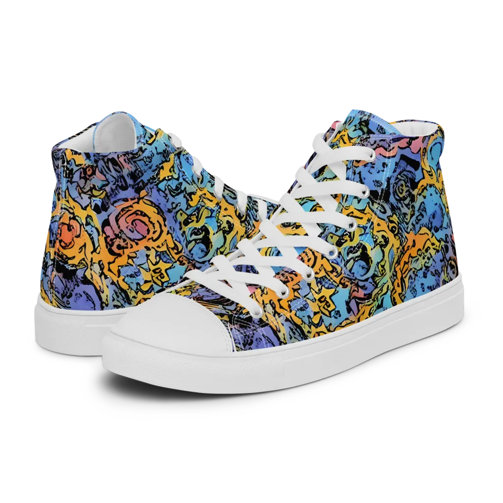 Pop Flora on Men's High Top Canvas Shoes — Left