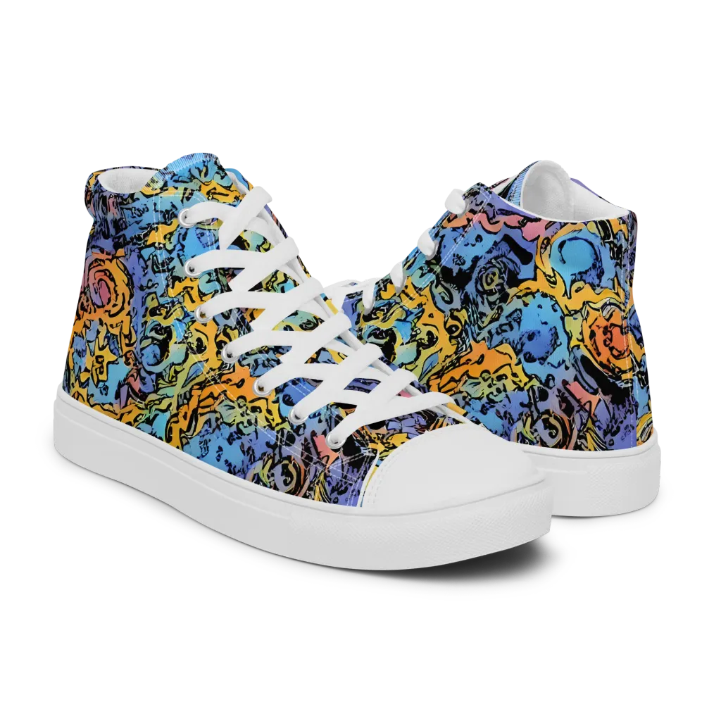 Pop Flora on Men's High Top Canvas Shoes — Right