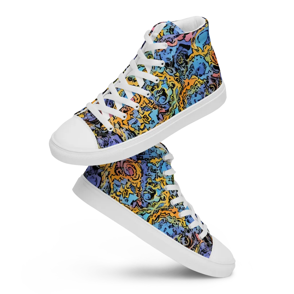 Pop Flora on Men's High Top Canvas Shoes — Front