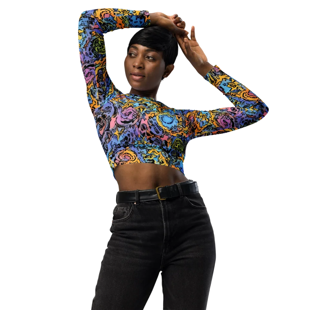 Pop Flora on Long Sleeve Crop Top — Front
