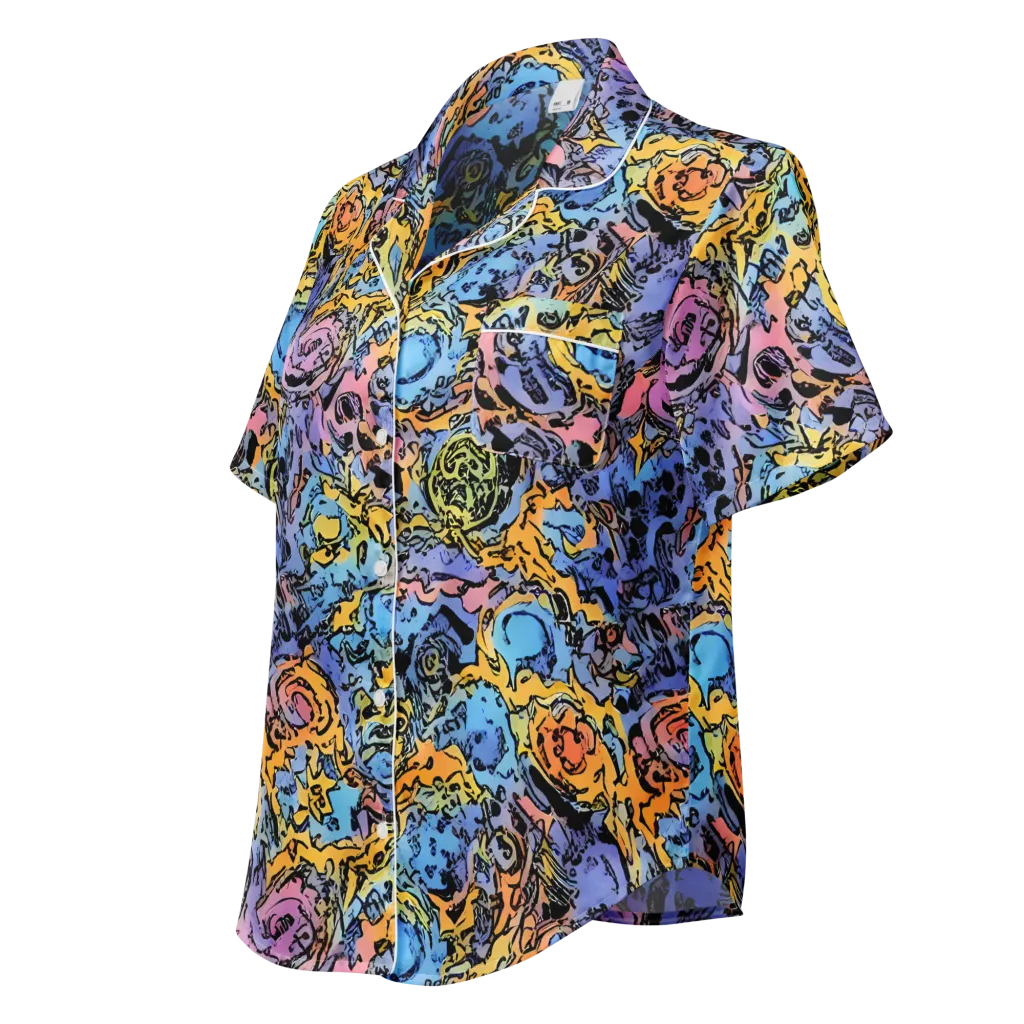 Pop Flora on Women's Short Sleeve Pajama Top — Left Front