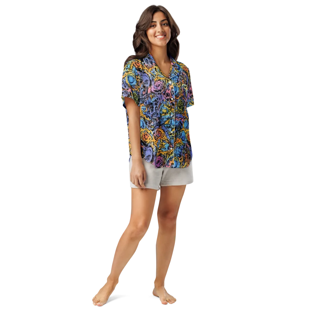 Pop Flora on Women's Short Sleeve Pajama Top — Front