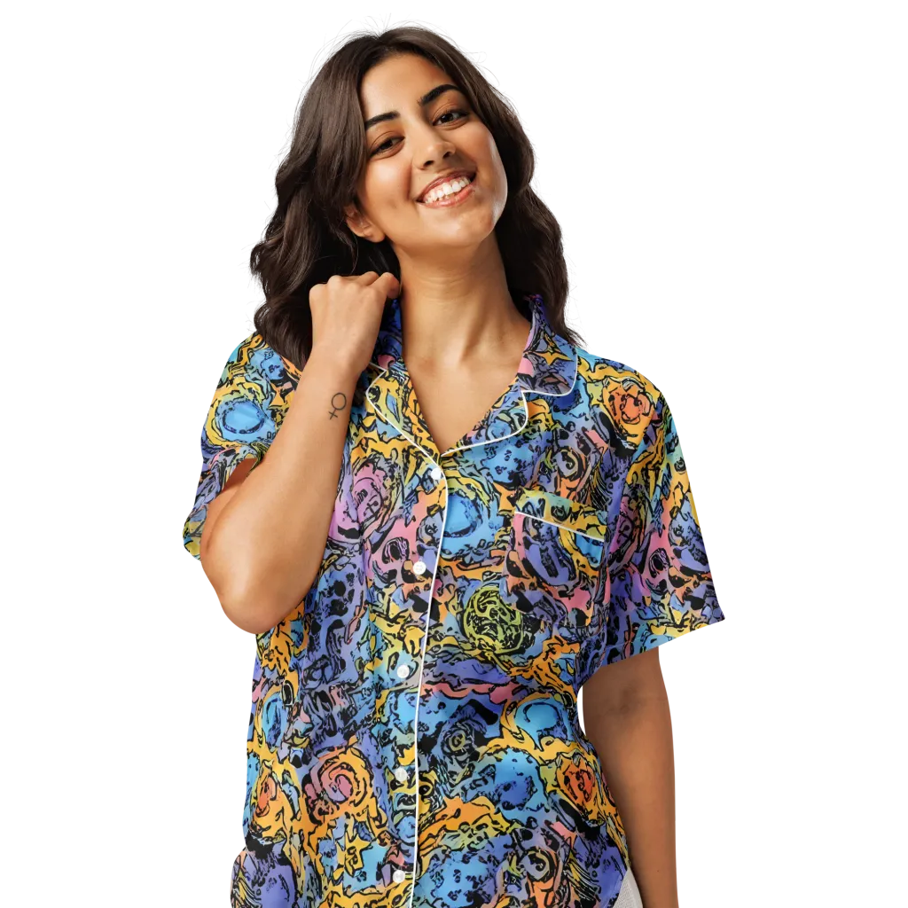 Pop Flora on Women's Short Sleeve Pajama Top — Front