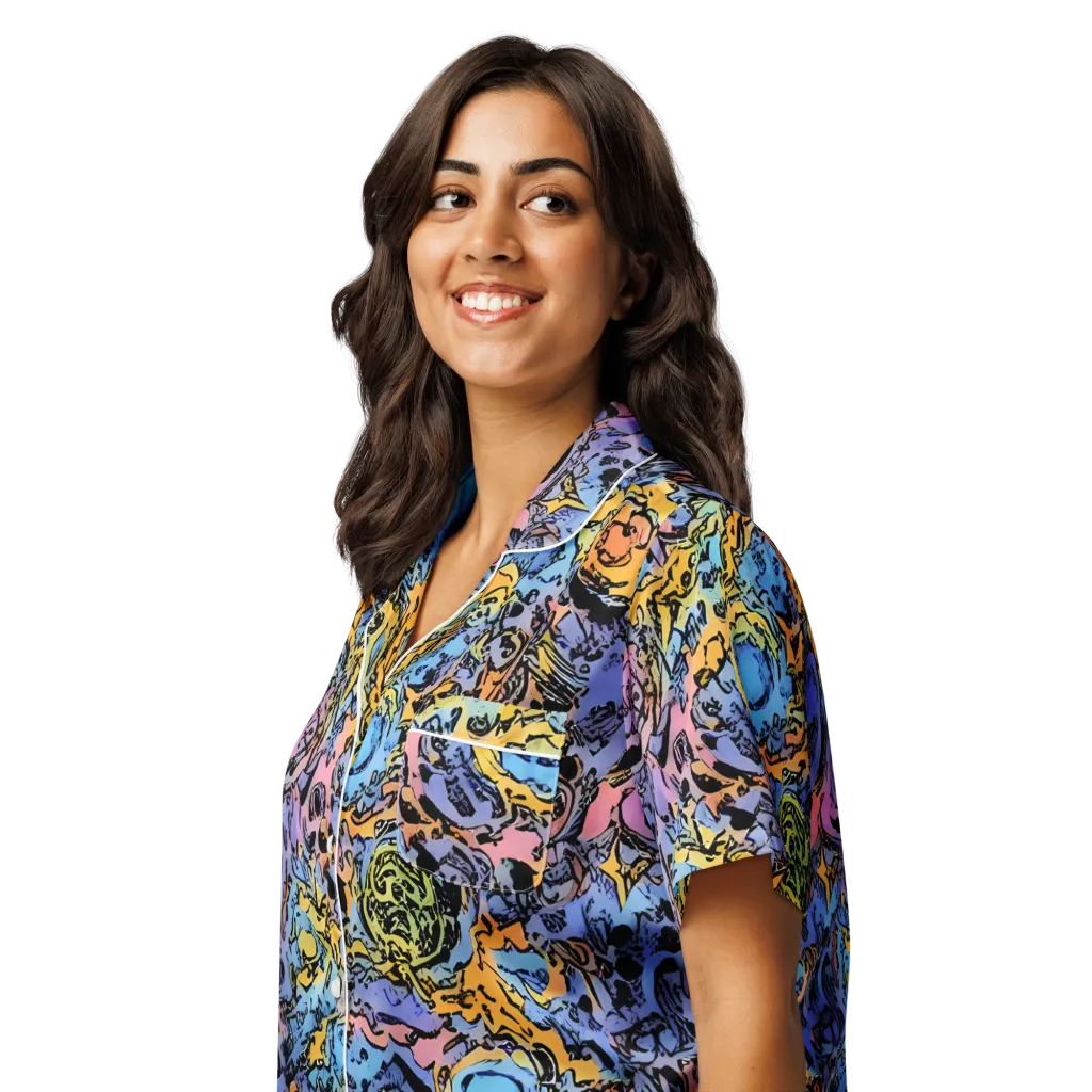 Pop Flora on Women's Short Sleeve Pajama Top — Left Front