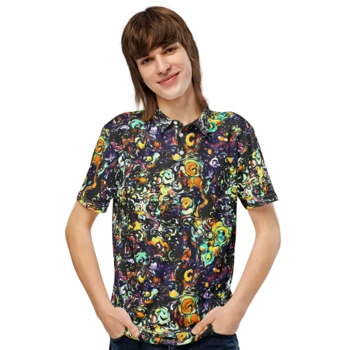 Dark Matter Bloom on a Men's Slim Fit Polo Shirt