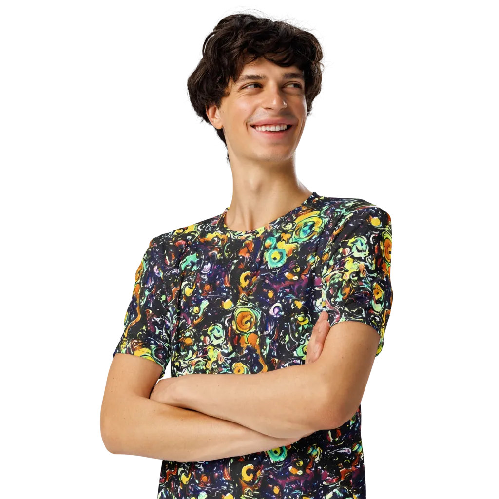 Dark Matter Bloom on Men's Crew Neck T-Shirt — Left Front