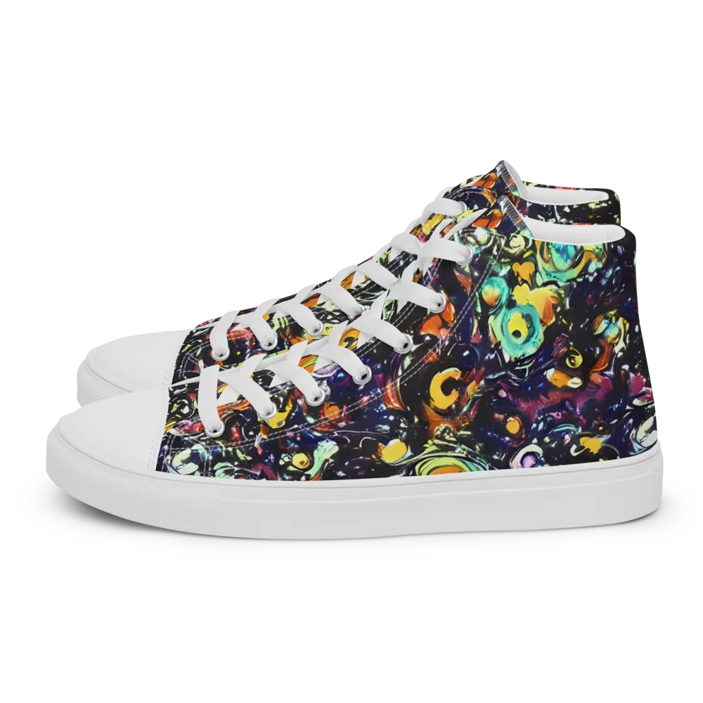 Dark Matter Bloom on Men's High Top Canvas Shoes — Left