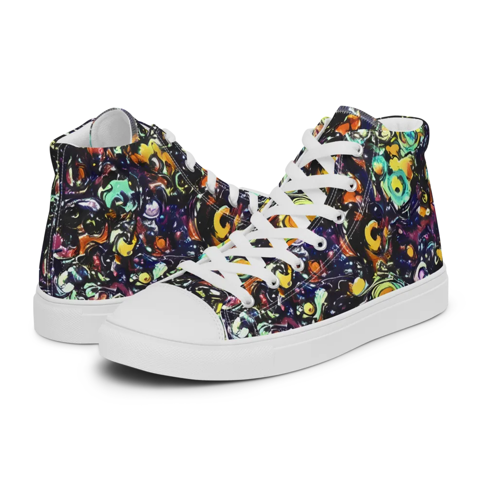 Dark Matter Bloom on Men's High Top Canvas Shoes — Left
