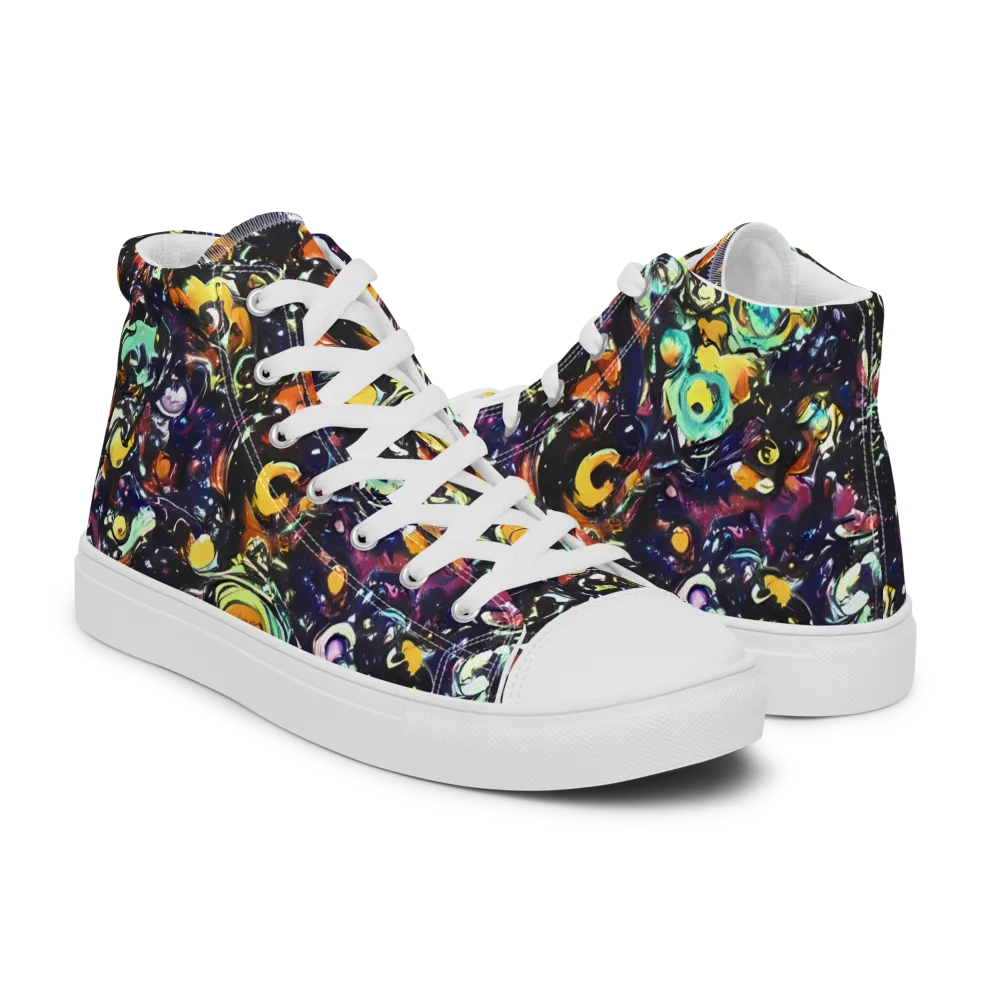 Dark Matter Bloom on Men's High Top Canvas Shoes — Right