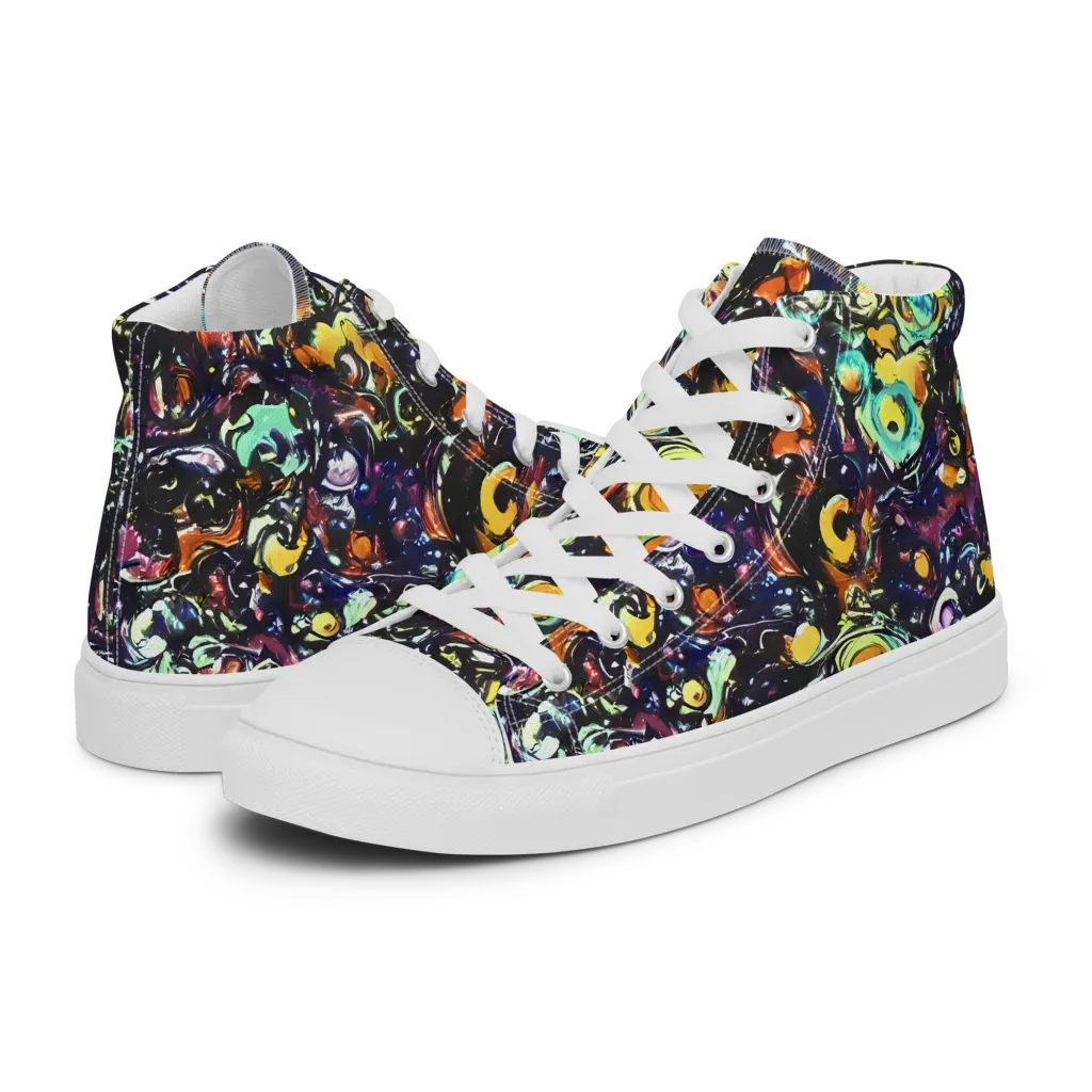 Dark Matter Bloom on Women's High Top Canvas Shoes — Left
