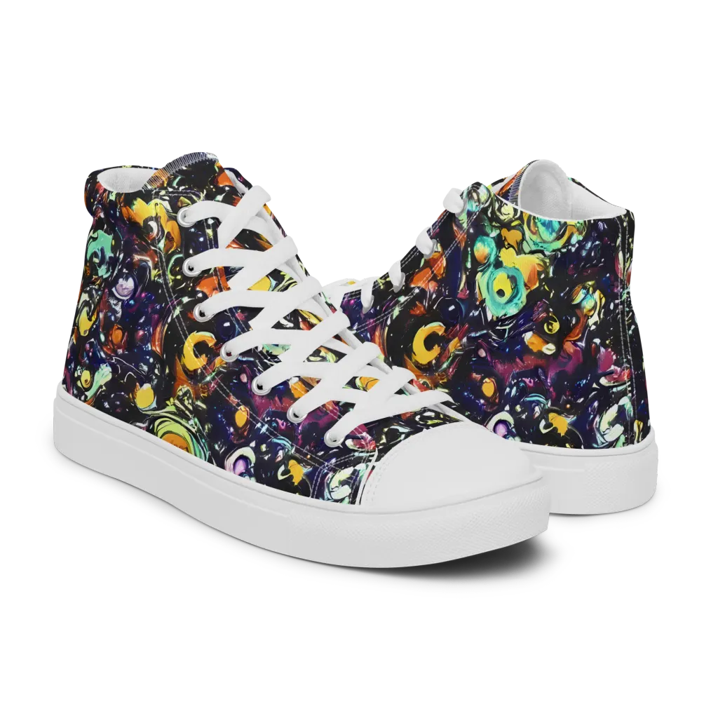 Dark Matter Bloom on Women's High Top Canvas Shoes — Right