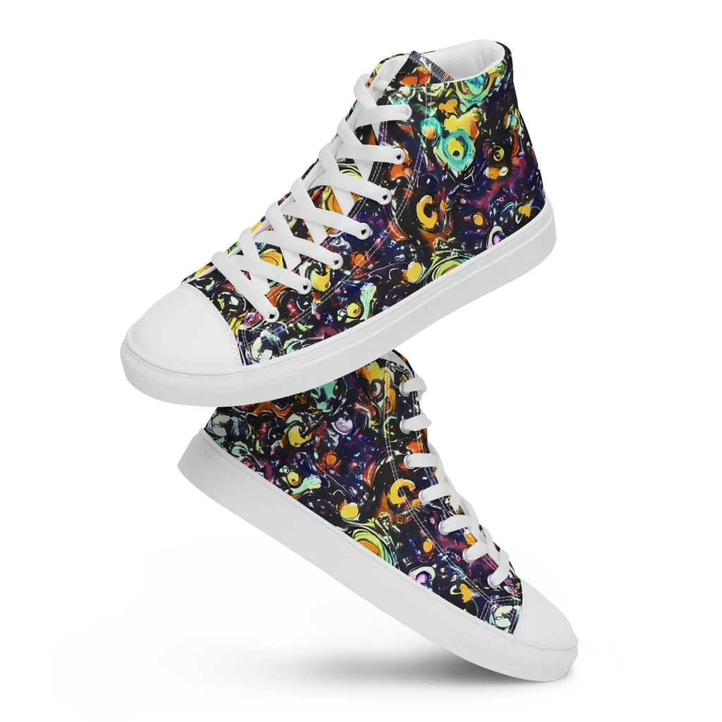 Dark Matter Bloom on Women's High Top Canvas Shoes — Front