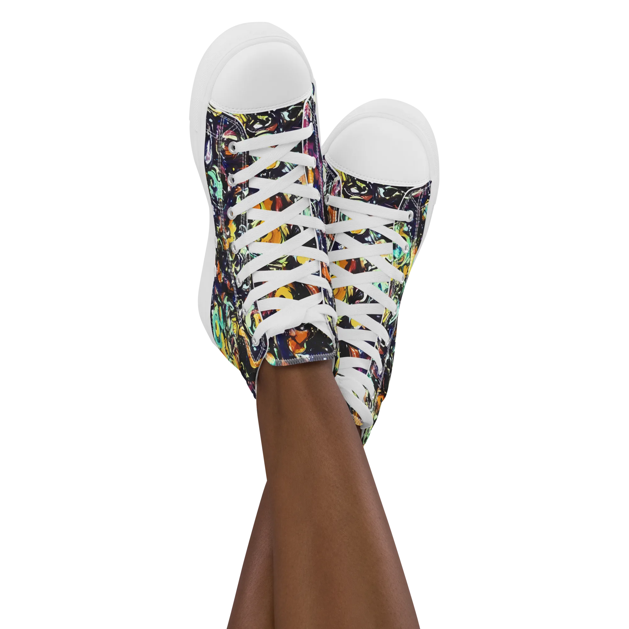 Dark Matter Bloom on Women's High Top Canvas Shoes — Front