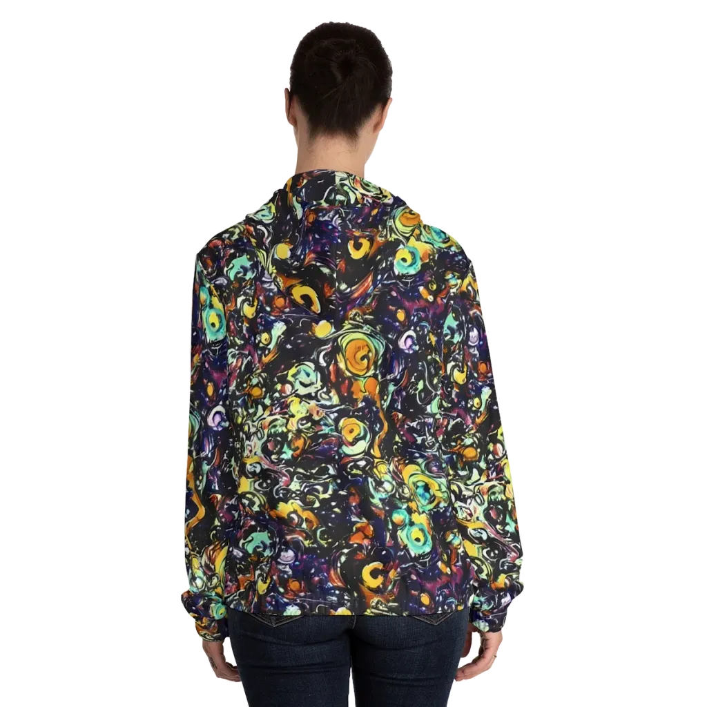 Dark Matter Bloom on Women's Full-Zip Hoodie — Back On Person