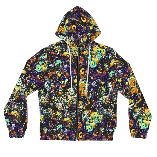 Dark Matter Bloom on a Women's Full-Zip Hoodie