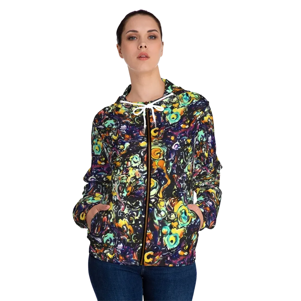 Dark Matter Bloom on Women's Full-Zip Hoodie — Front On Person