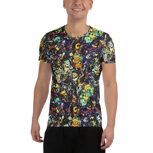 Dark Matter Bloom on a Men's Athletic T-Shirt