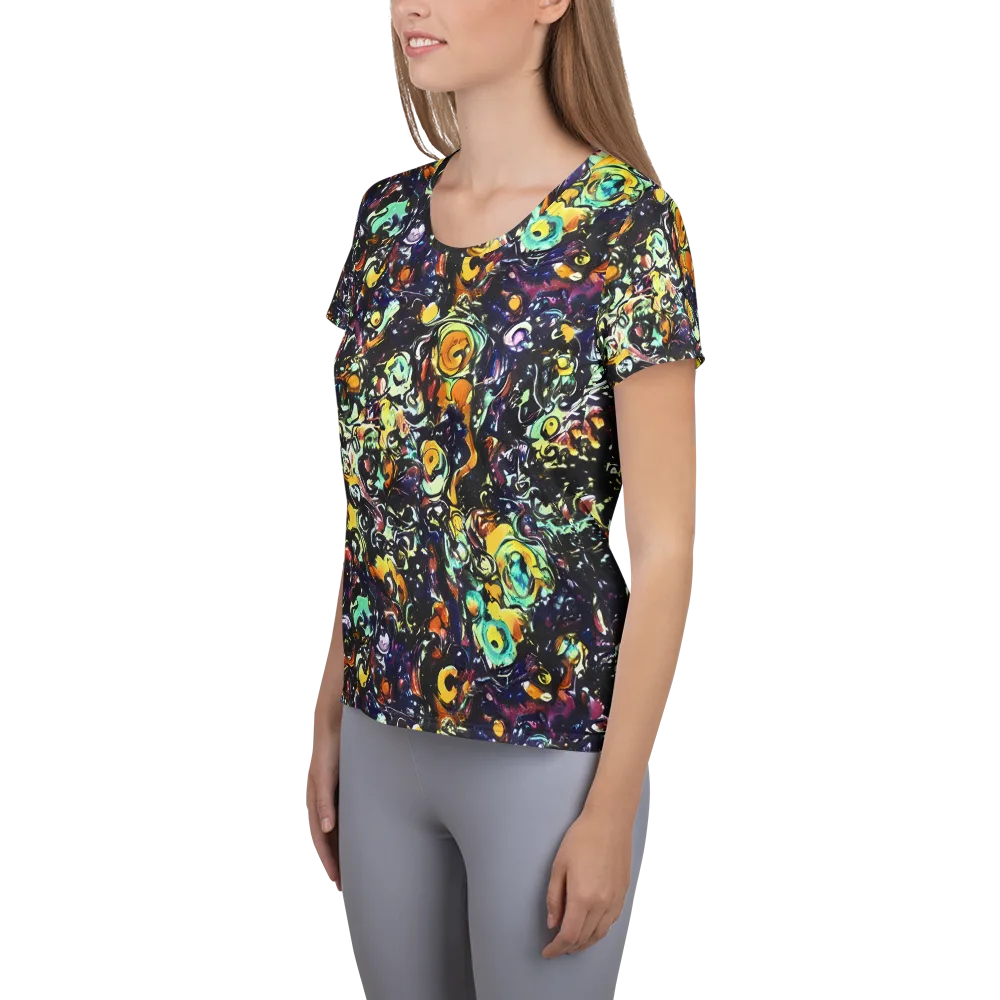 Dark Matter Bloom on Women's Athletic T-Shirt — Left