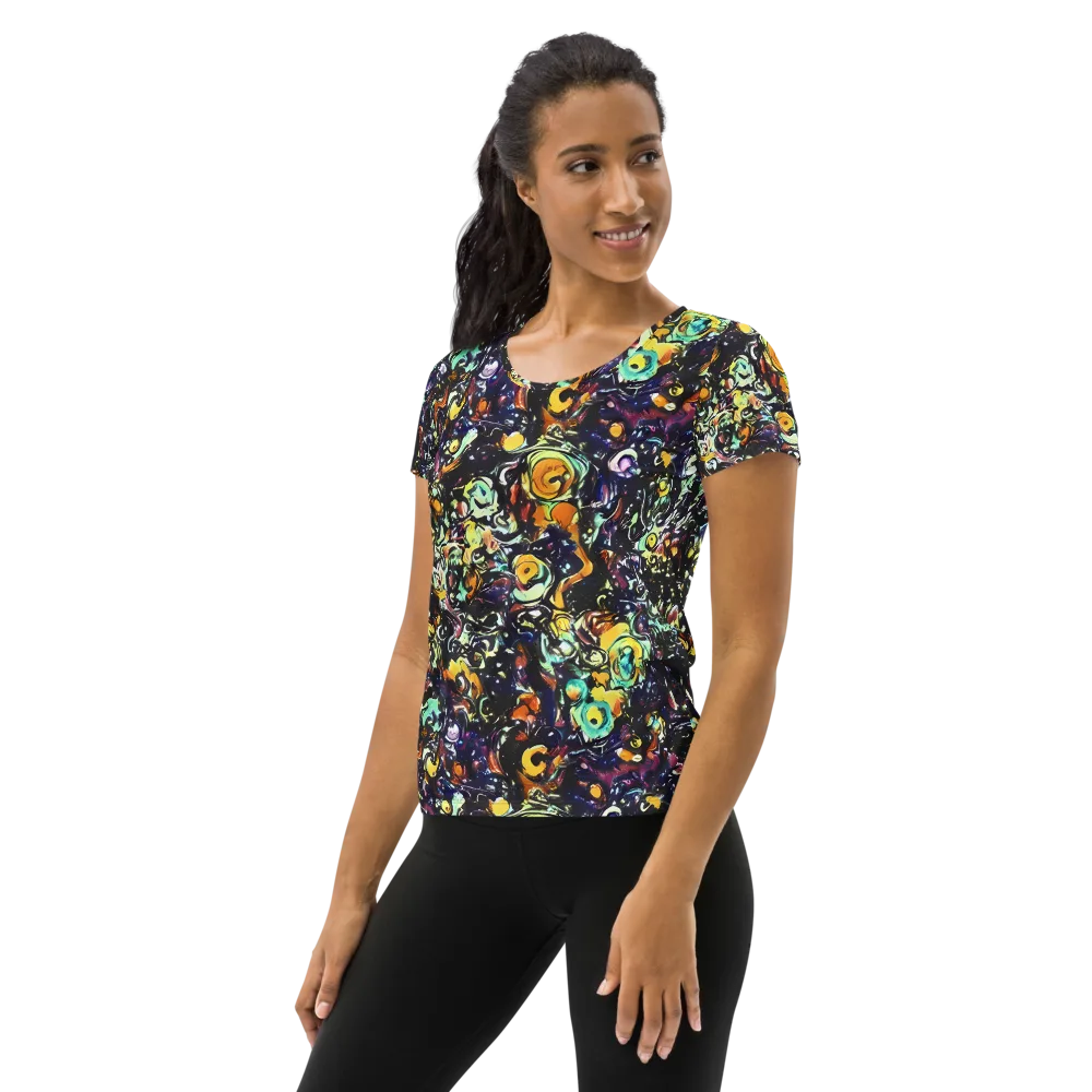 Dark Matter Bloom on Women's Athletic T-Shirt — Left