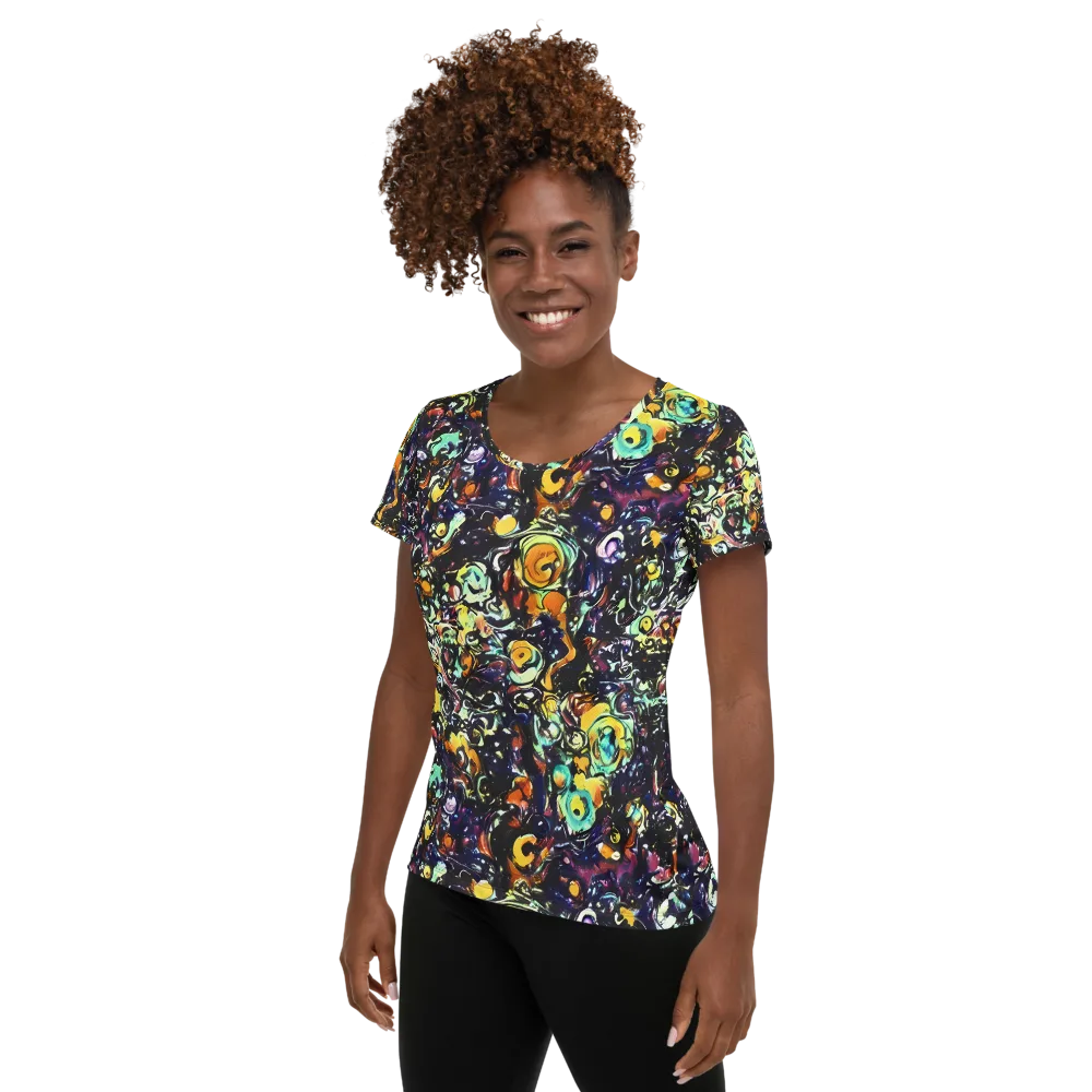 Dark Matter Bloom on Women's Athletic T-Shirt — Left
