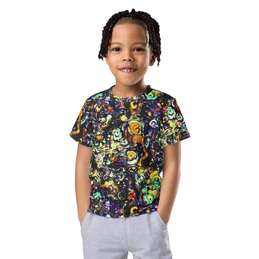 Dark Matter Bloom on a Kids Crew Neck T-Shirt