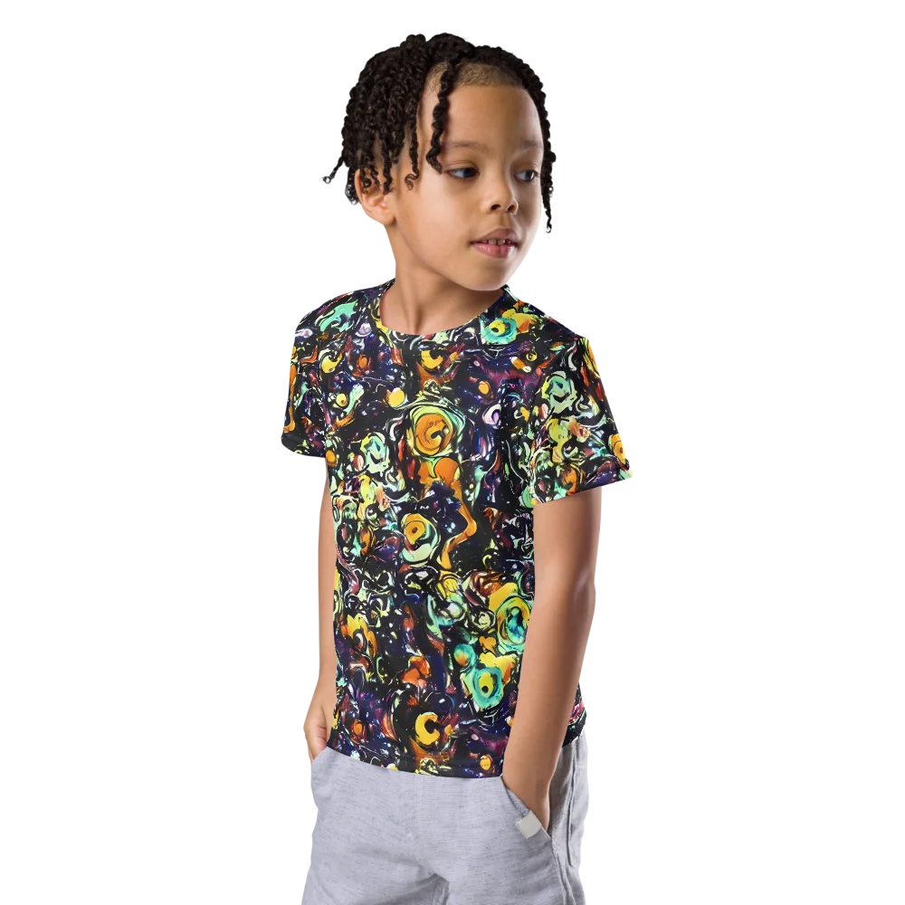 Dark Matter Bloom on Kids Crew Neck T-Shirt — Left Front