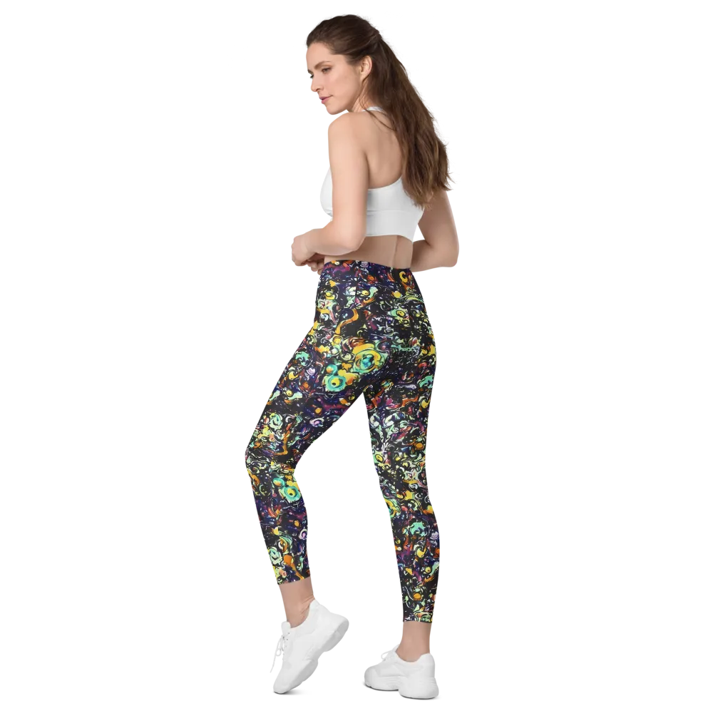 Dark Matter Bloom on Leggings with Pockets — Left Back