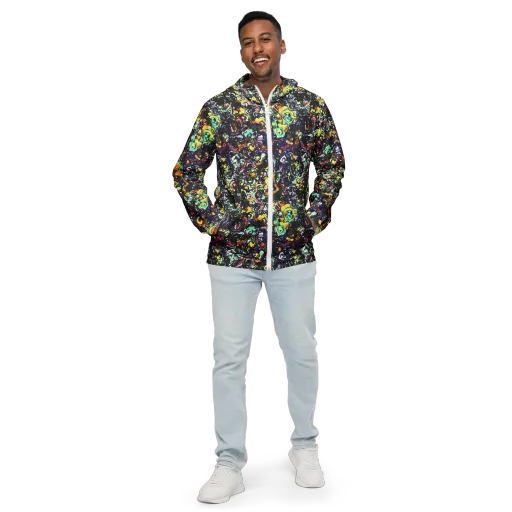 Dark Matter Bloom on a Men's Windbreaker