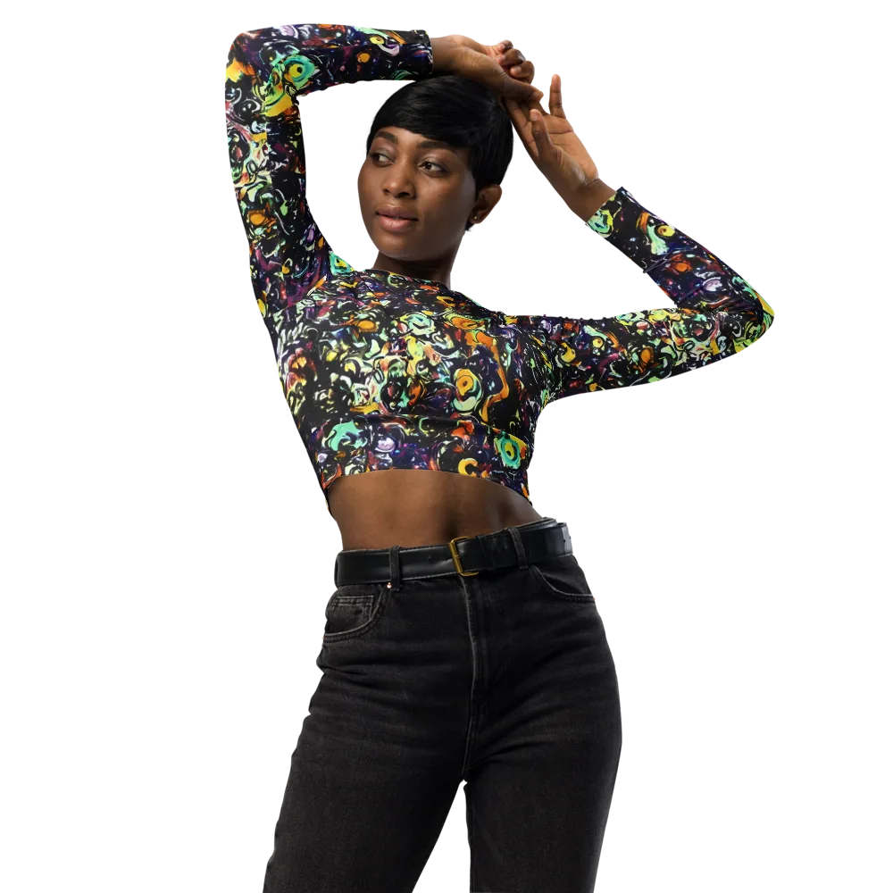 Dark Matter Bloom on Long Sleeve Crop Top — Front