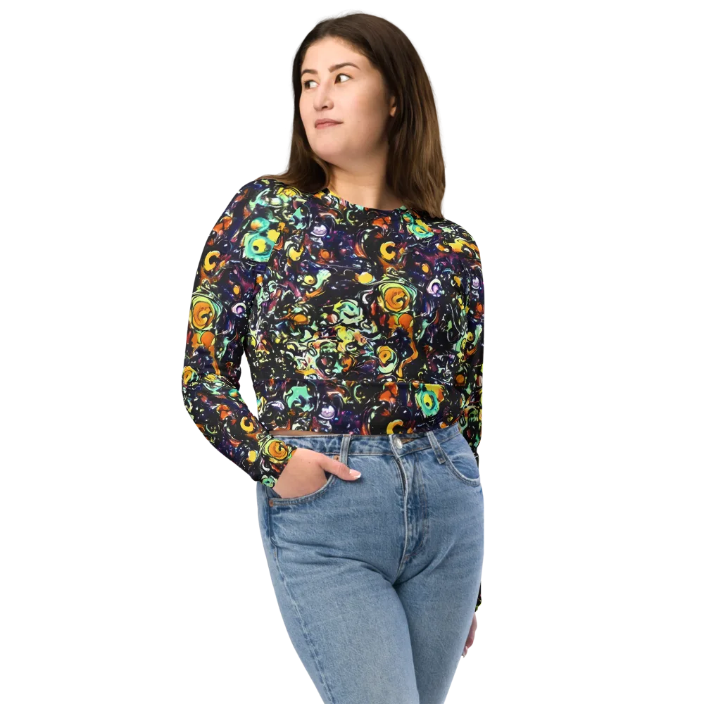 Dark Matter Bloom on Long Sleeve Crop Top — Front