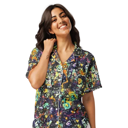 Dark Matter Bloom on a Women's Short Sleeve Pajama Top