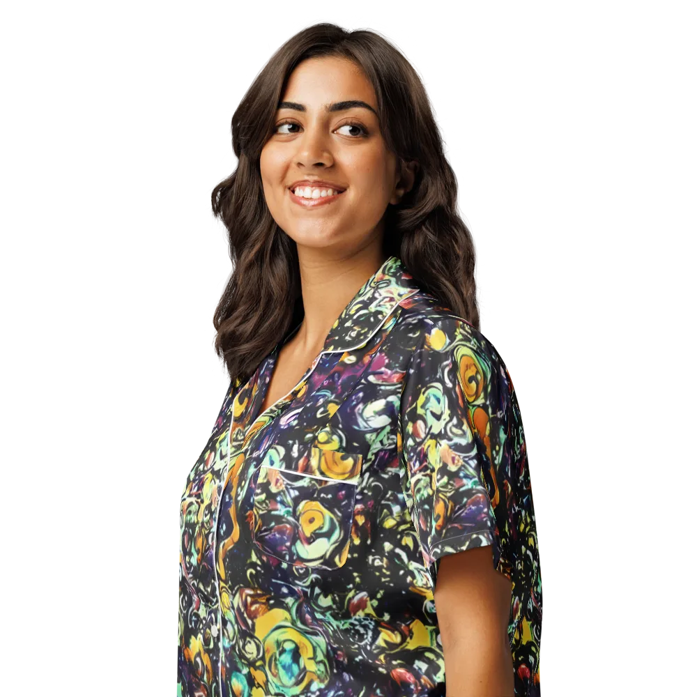 Dark Matter Bloom on Women's Short Sleeve Pajama Top — Left Front