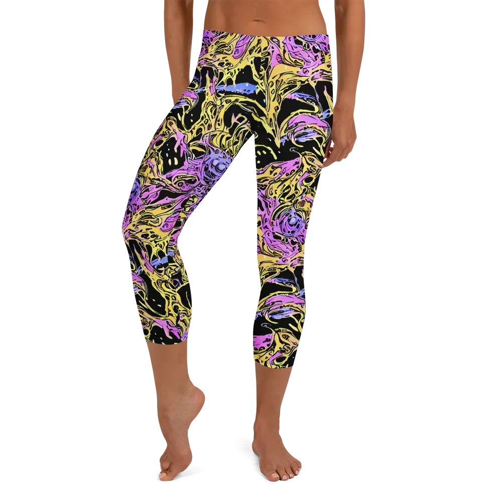 Black Orchid Riot on Capri Leggings — Front