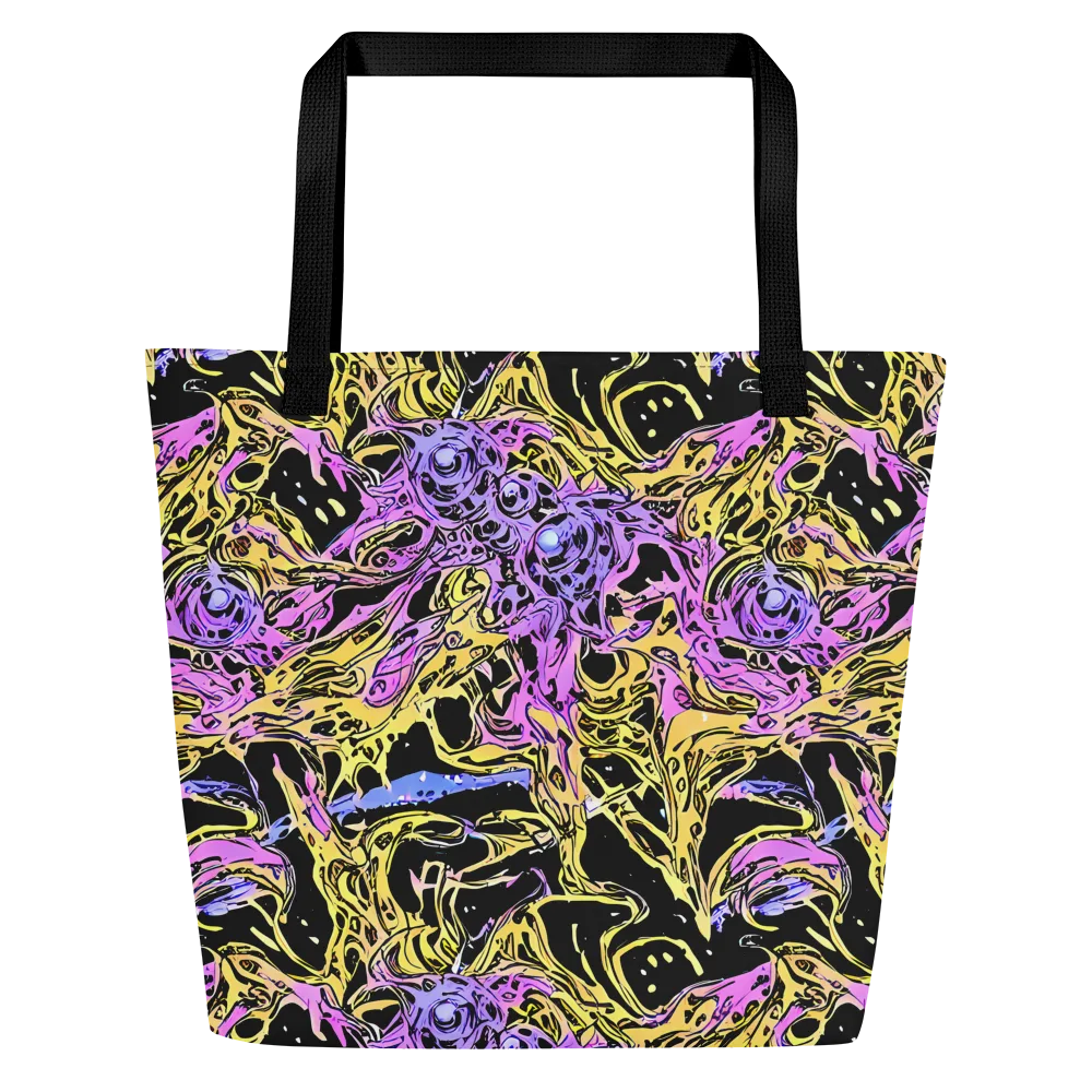 Black Orchid Riot on Large Tote Bag W/ Pocket — Front
