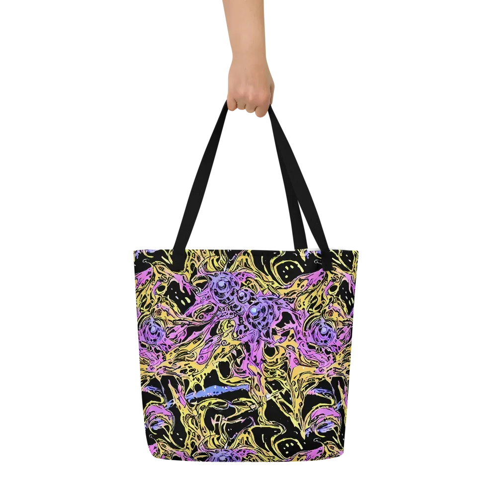 Black Orchid Riot on Large Tote Bag W/ Pocket — Front