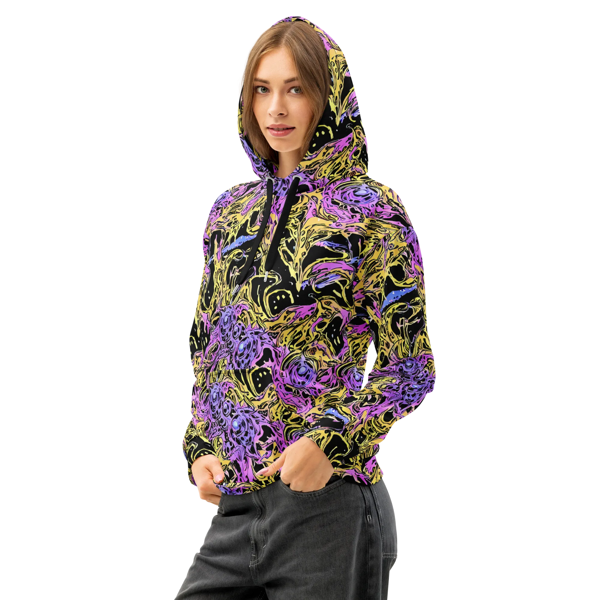Black Orchid Riot on Cotton Hoodie — Left Front