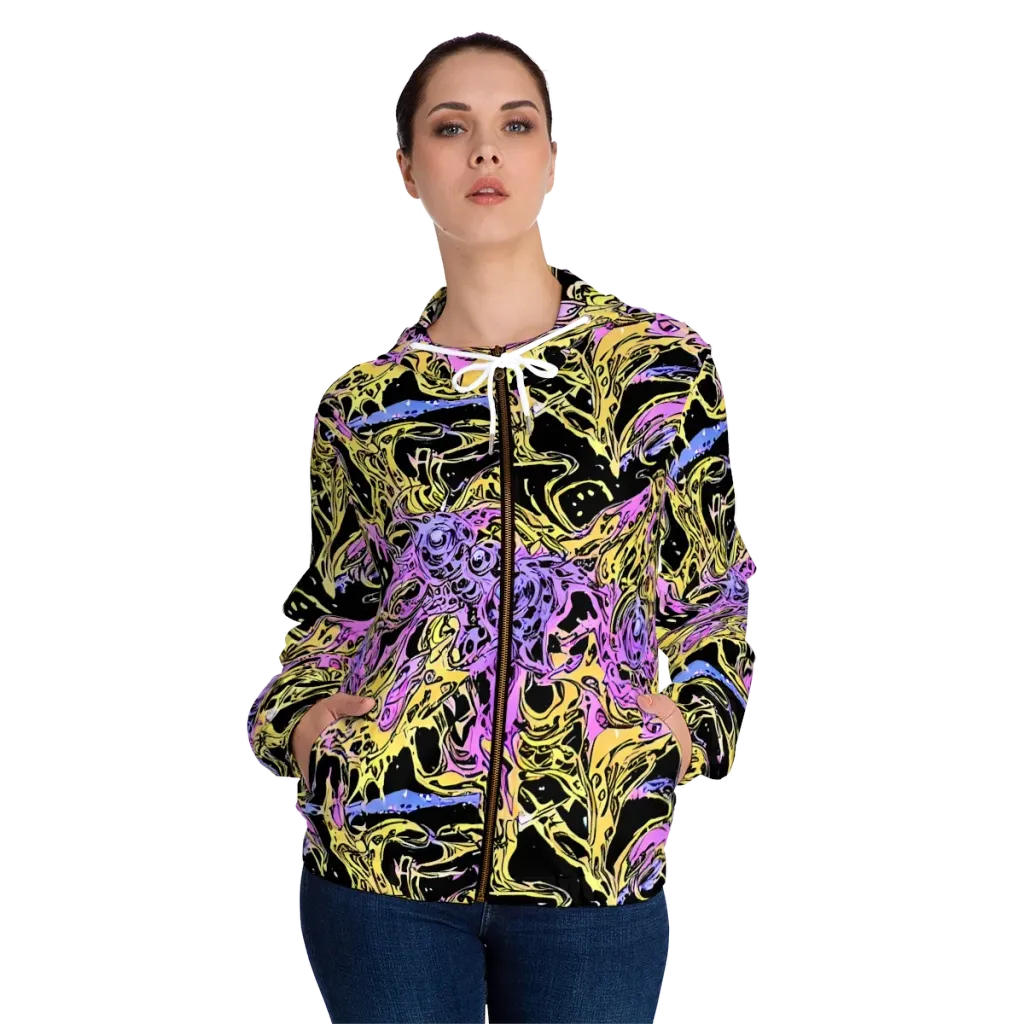 Black Orchid Riot on Women's Full-Zip Hoodie — Front On Person