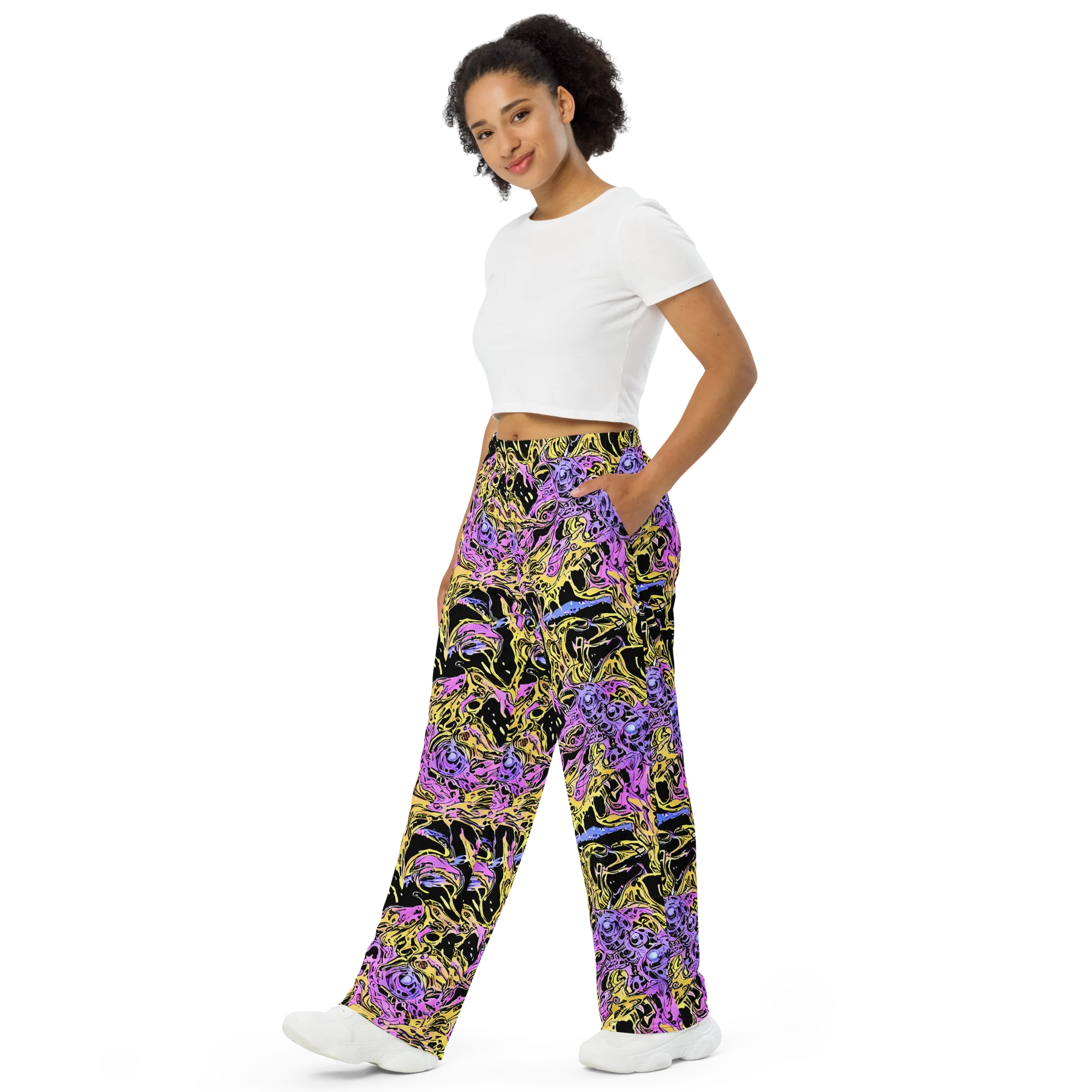 Black Orchid Riot on Wide-Leg Pants — Left Front