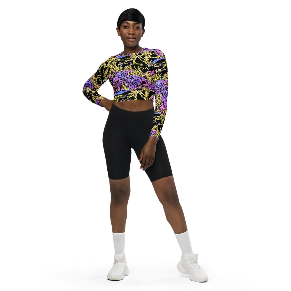 Black Orchid Riot on Long Sleeve Crop Top — Front