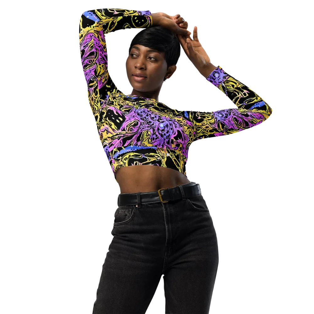 Black Orchid Riot on Long Sleeve Crop Top — Front