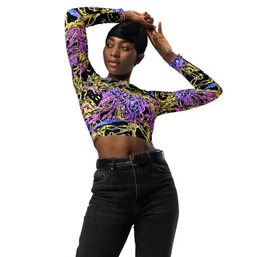 Black Orchid Riot on a Long Sleeve Crop Top