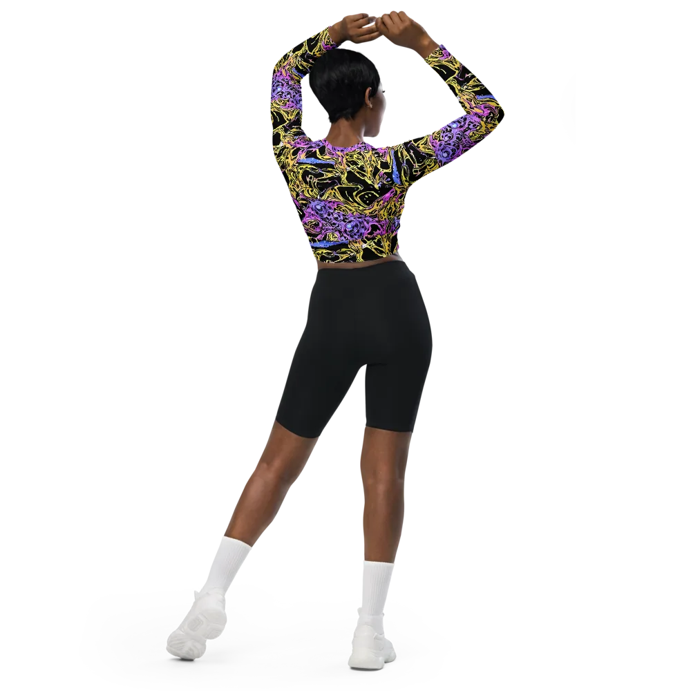 Black Orchid Riot on Long Sleeve Crop Top — Back