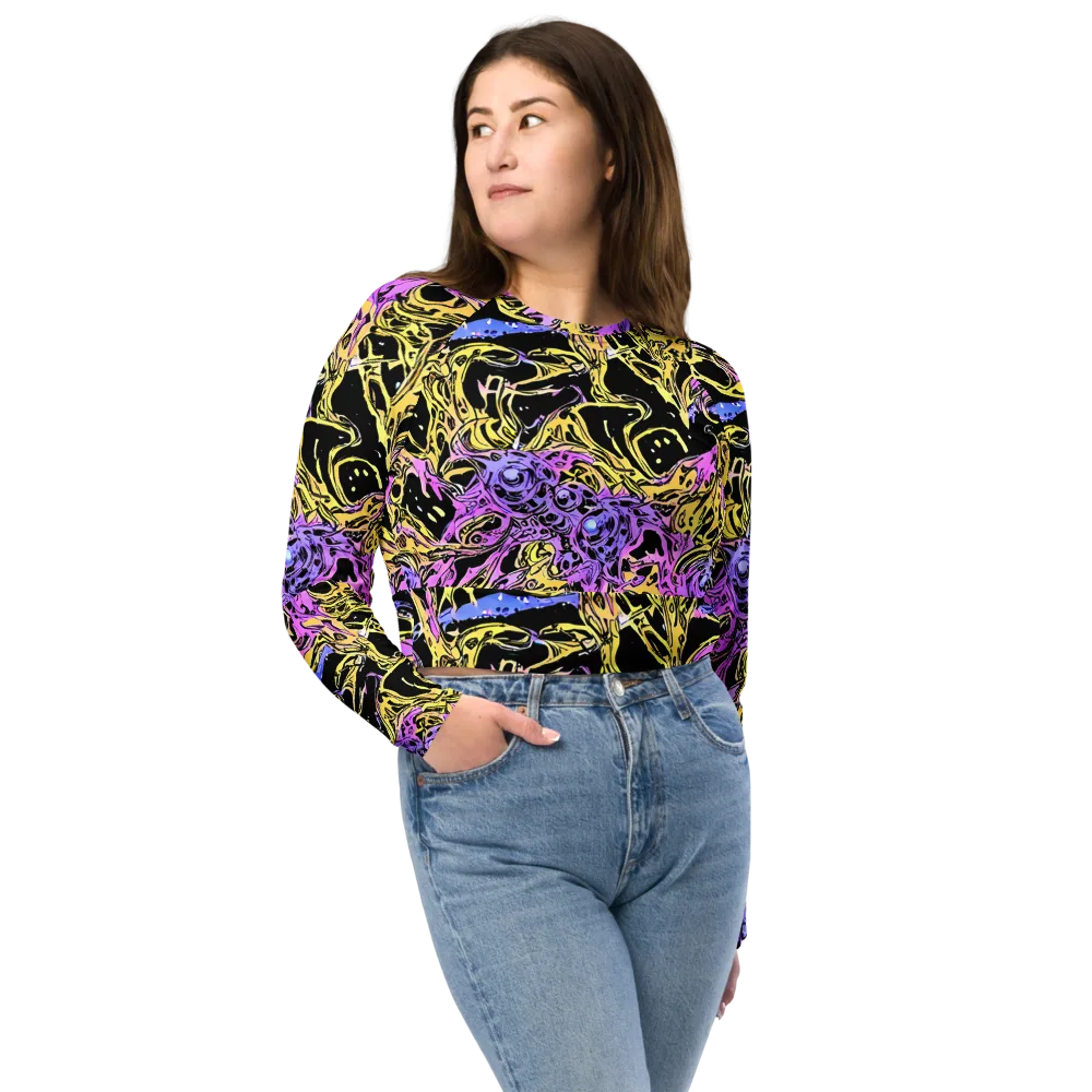 Black Orchid Riot on Long Sleeve Crop Top — Front