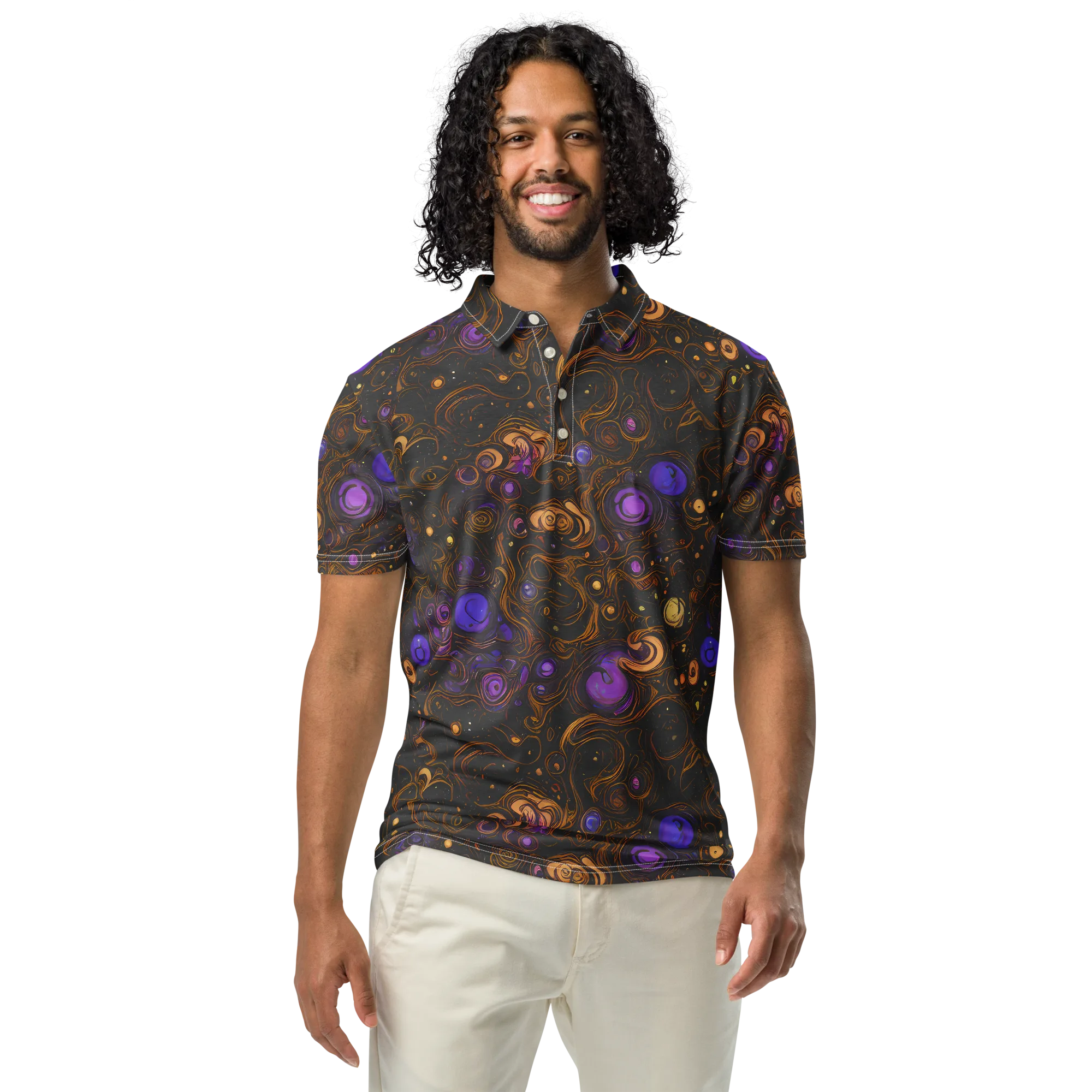 Gilded Gravity on Men's Slim Fit Polo Shirt — Front
